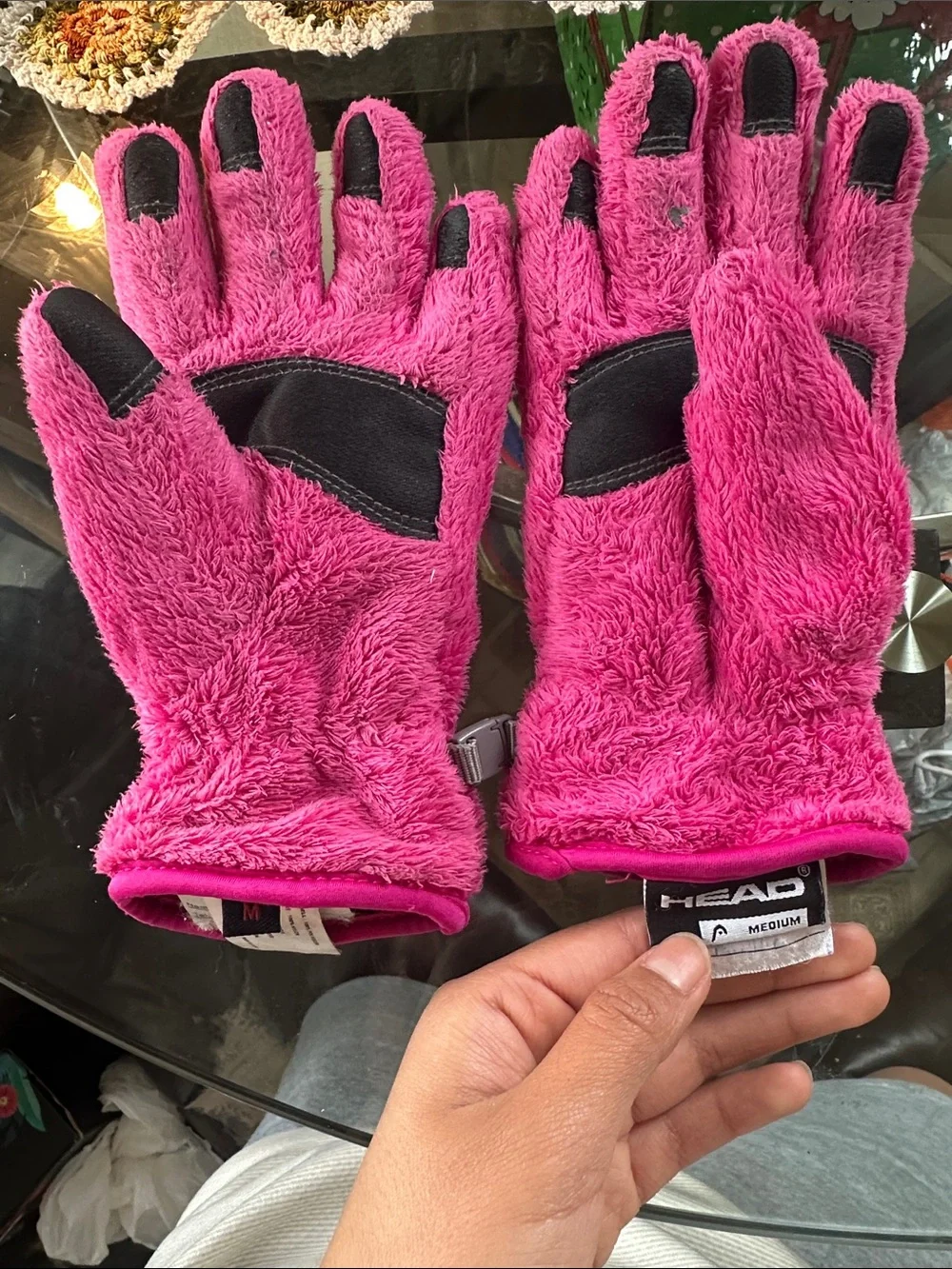 Head Kids Bright Pink Fleece-Trim Winter Mittens
